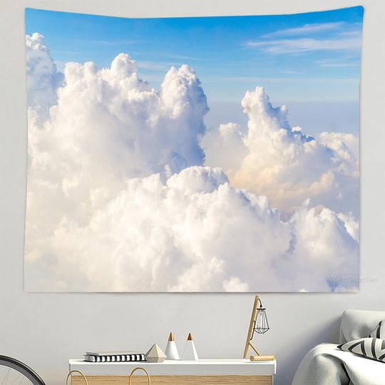Discover Pastel Azure Blue Sky White Clouds Tapestry
