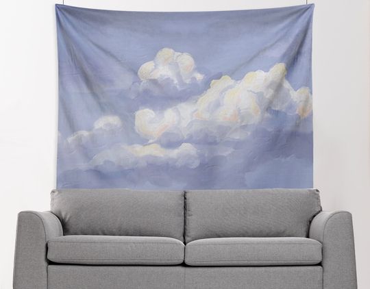 Discover Soft Blue Sky Cloud Peaceful Pastel Tapestry