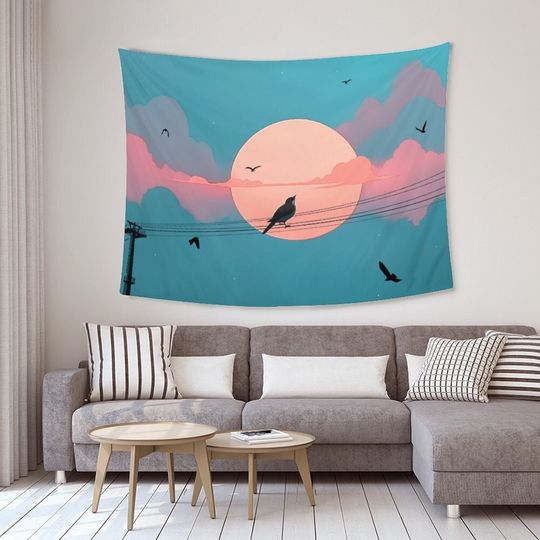 Discover Night Sky Landscape Full Moon Tapestry