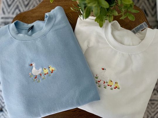 Discover Embroidered Duck Duck Sweater, Goose Sweatshirt, Farm Animals Embroidery Sweatshirt