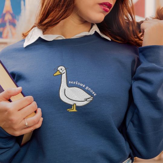 Discover Embroidered Serious Goose Sweatshirt
