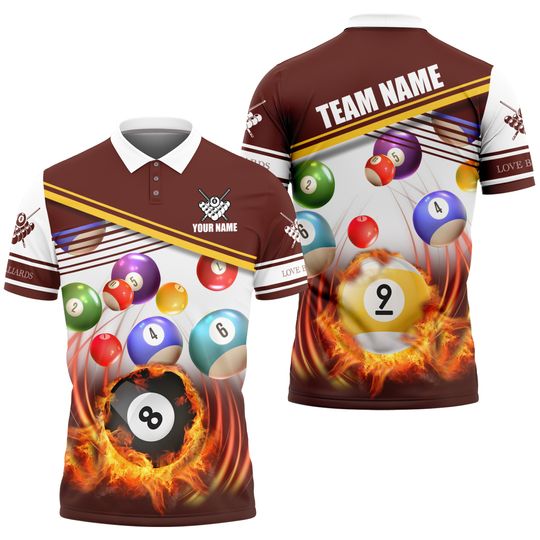 Discover Billiards Dark Red Color Personalized Name Team Name 3D Shirts