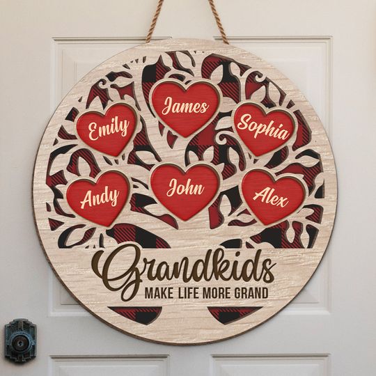 Discover Grandkids Make My Heart Smile Family Personalized House Warming Gift Grandma Grandpa Custom Door Sign