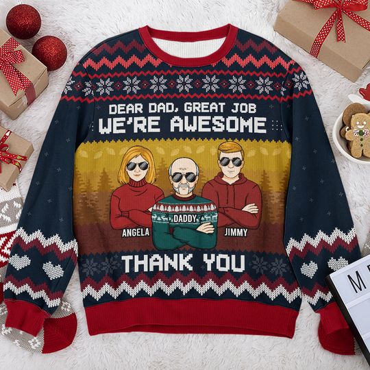 Discover We're Awesome Family Xmas Gift Personalized Unisex Ugly Christmas Wool Sweatshirt