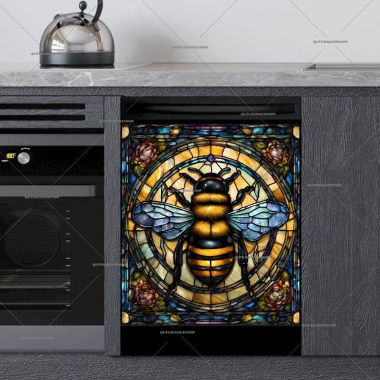 Discover Kitchen Dishwasher Cover - Stained Glass Colorful Bumblebee Dish Washer Covers