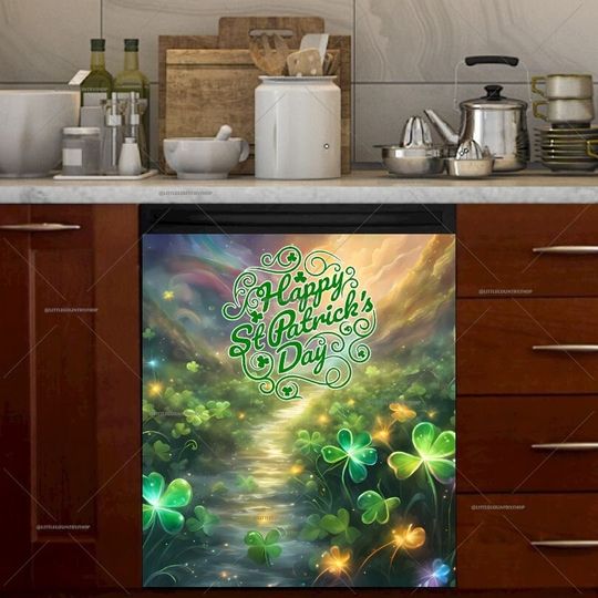 Discover Kitchen Dishwasher Cover - Saint Patrick's Day Clover Path Dishwasher Cover