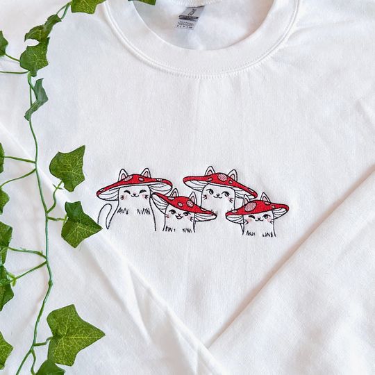 Discover Mushroom Cats Embroidered Sweatshirt