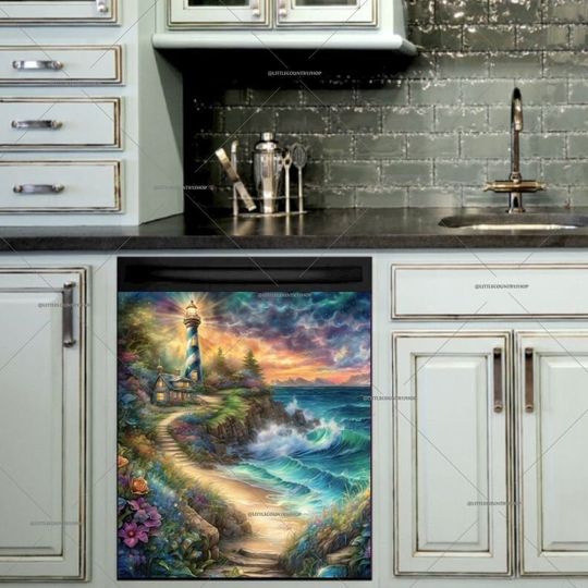 Discover Kitchen Dishwasher Cover - Summer Evening Lighthouse Dishwasher Cover