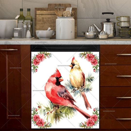 Discover Kitchen Dishwasher Cover - Beautiful Cardinal Couple Dishwasher Cover