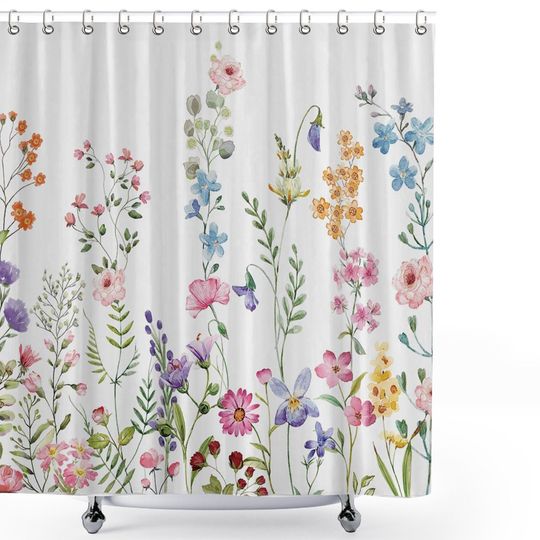 Discover Wildflowers Floral Plant Watercolor Flower Shower Curtain