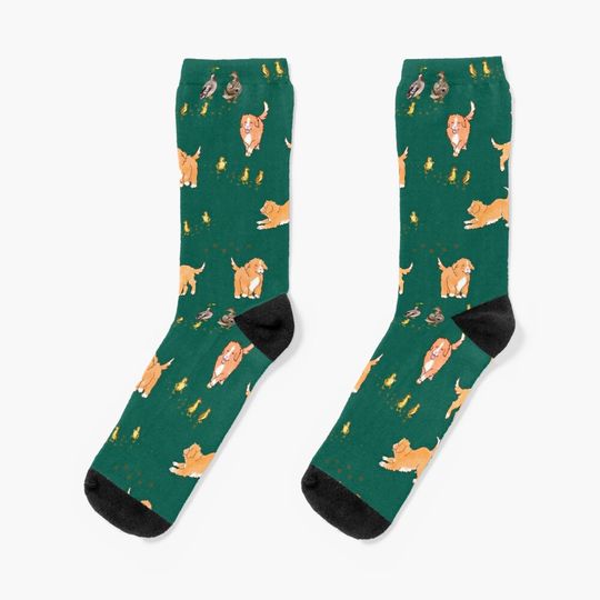 Discover Toller Puppies and Ducklings - Forest Green Socks