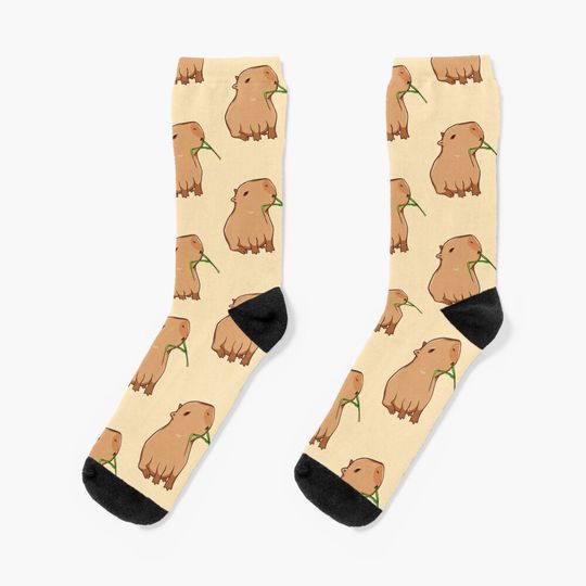 Discover Capybara With a Leaf, Eat Your Greens! Socks