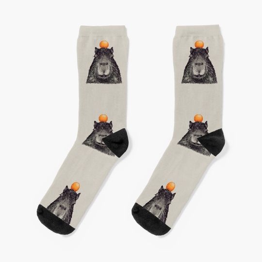 Discover Capybara with Orange on Head Socks