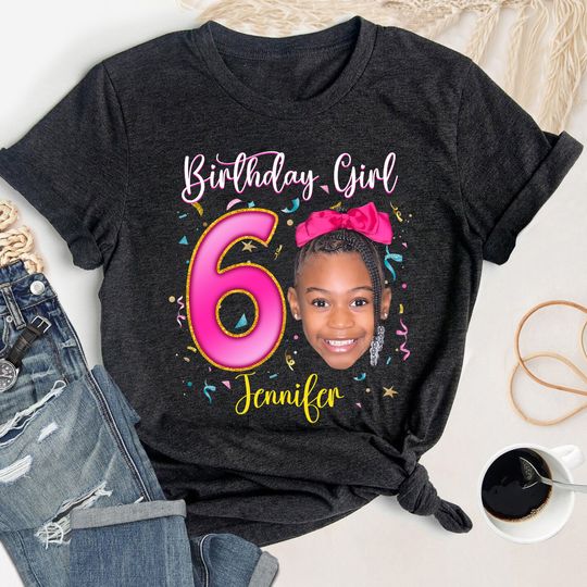 Discover Personalized Birthday Girl Shirt, Custom Face Custom Age Girls Birthday Tee