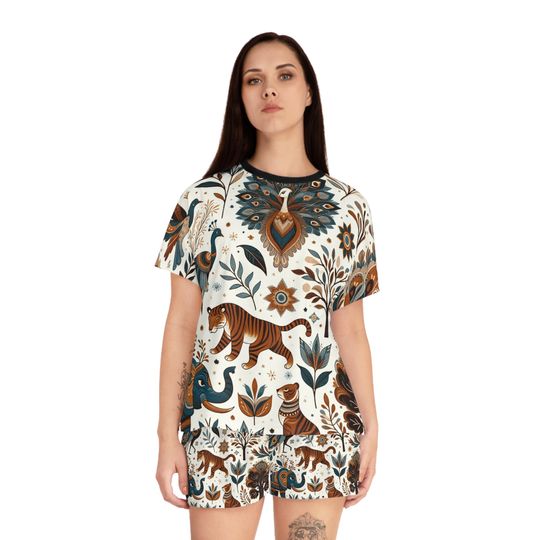 Discover Tiger and Peacock Pajamas Set, Women Sleepwear