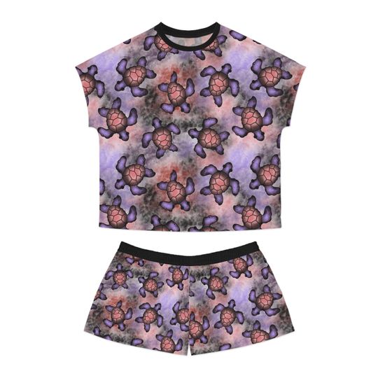 Discover Purple Tie Dye Turtles Pajamas Set, Women Sleepwear
