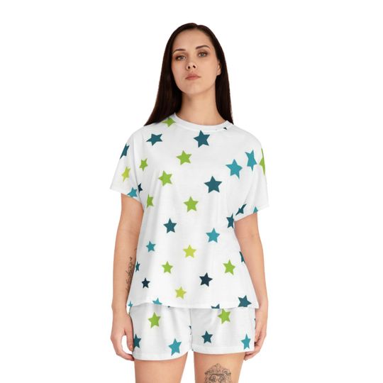 Discover Colorful Stars Pajamas Set, Women Sleepwear