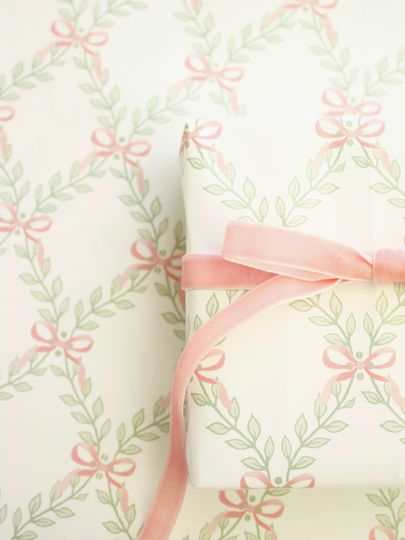 Discover Pastel Pink Bows & Greenery Trellis Wrapping Paper
