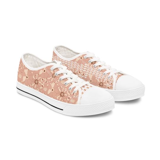 Discover Pink Canvas Wildflower Pattern Women's Low Top Sneakers
