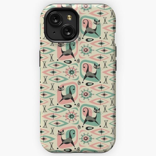 Discover Mid Century Cat Abstract iPhone Case
