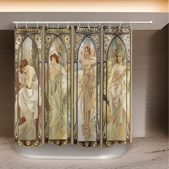 Discover Art Nouveau Shower Curtain, Medieval dress, Alphonse Mucha Art Images of Women Bath Decor