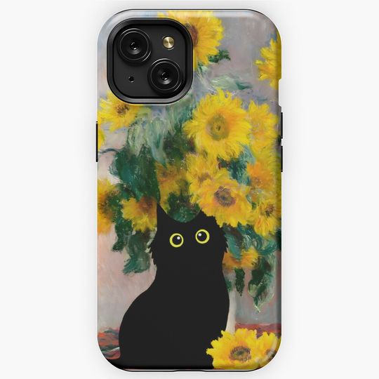 Discover Claude Monet Sunflowers Black Cat iPhone Case