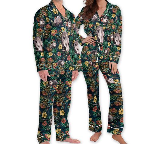 Discover Hawaiian Possum Pajamas Set, Tropical Tiki Mask Holiday Pajamas Sets