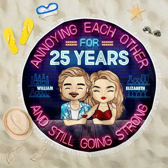 Discover Annoying Each Other For Years - Personalized Round Beach Towel - Gift For Couples, Husband Wife