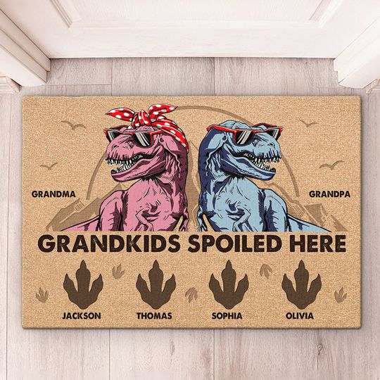 Discover Grandkids Spoiled Here - Family Personalized Custom Home Decor Decorative Mat - House Warming Gift, Gift For Grandpa, Grandma