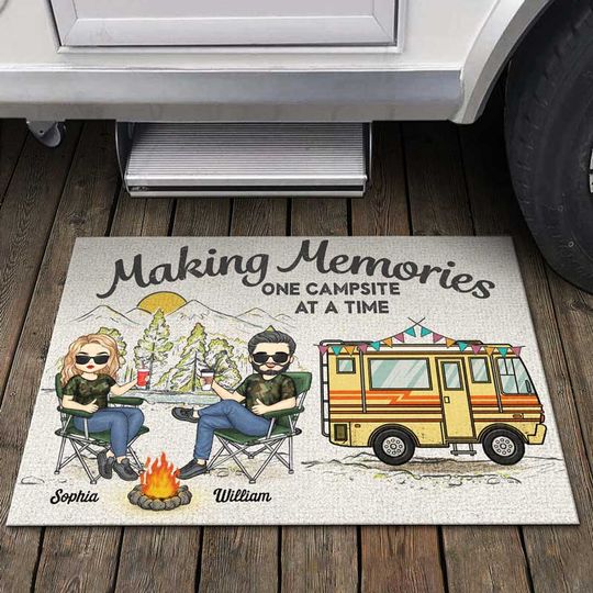 Discover The Great Outdoors Is My Happy Place - Camping Personalized Custom Home Decor Decorative Mat - House Warming Gift For Husband Wife, Camping Lovers