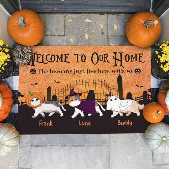 Discover The Humans Just Live Here - Personalized Decorative Mat, Halloween Ideas.