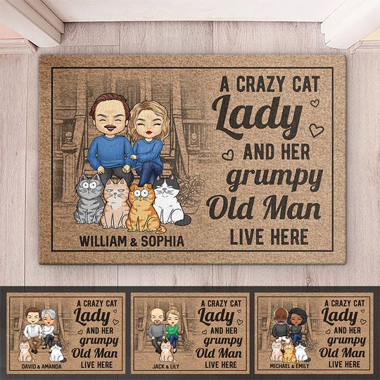 Discover You Me And The Cats - Couple Personalized Custom Home Decor Decorative Mat - Gift For Husband Wife, Pet Owners, Pet Lovers