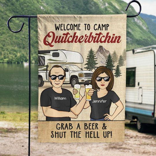 Discover Welcome To Camp Quitcherbitchin Vintage - Personalized Flag - Gift For Camping Lovers