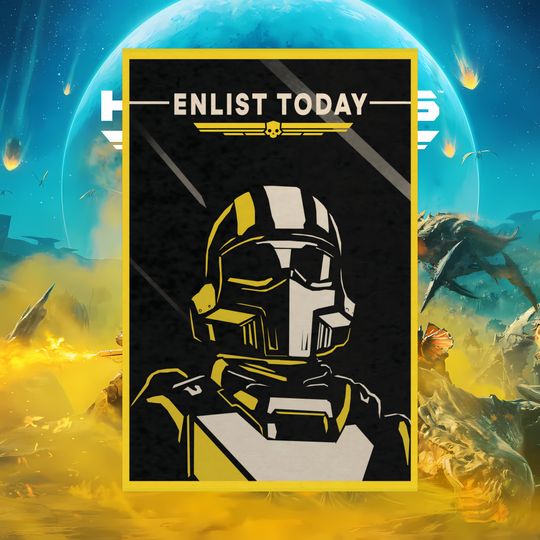 Discover HellDivers 2 Video Game Enlist Today Inspiring Propaganda Poster