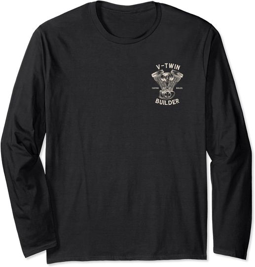 Discover V-Twin Builder Biker Motorcycle Double Sided Long Sleeve T-Shirt