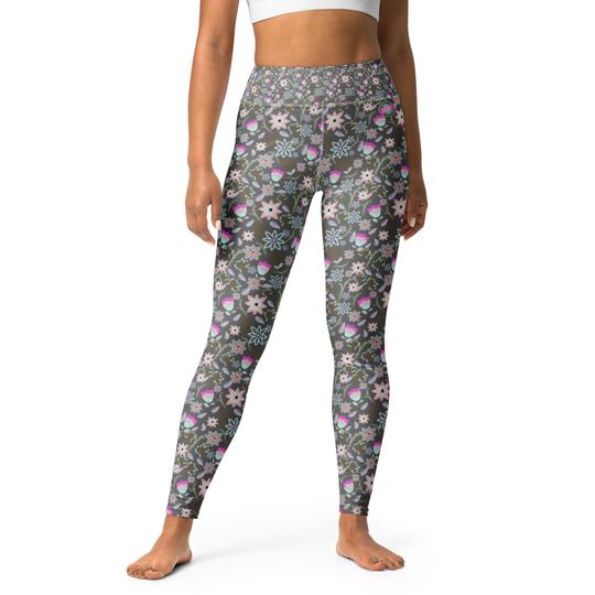 Discover Pink Grey Fantasy Flower Leggings