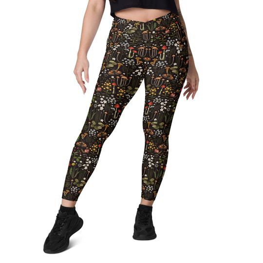 Discover Fairy Floral Moth Snail Mushrooms & Wildflowers Leggings