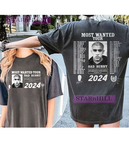 Discover Most Wanted Tour shirt, Bad Bunny 2024 Shirt