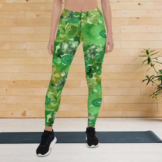 Discover St Patrick's Day Watercolor Shamrock Lipstick Lips Leggings