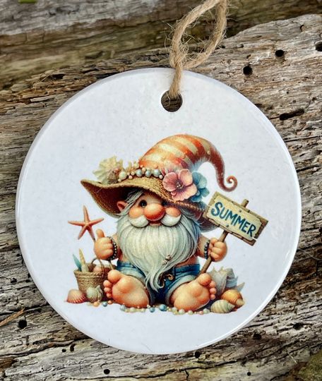 Discover Beach Gnome Ceramic Ornament
