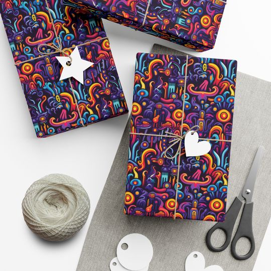 Discover Dancing Patterns Wrapping Paper Birthday Gift Wrap Orange And Purple Wrap Birthday Wrapping Paper