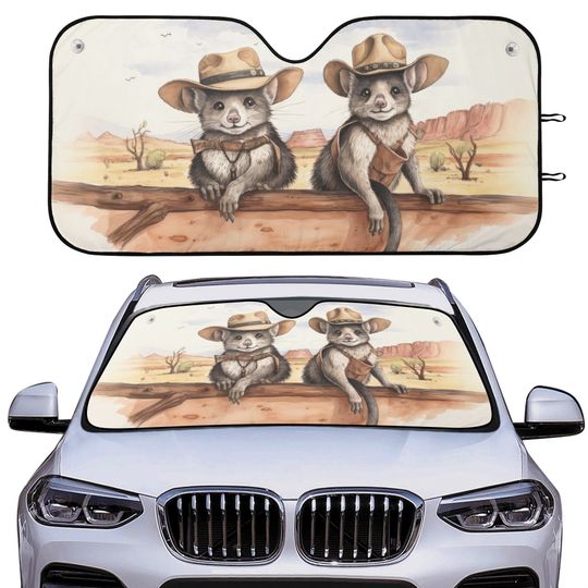 Discover Cowboy Possums Watercolor Car Sun Shades