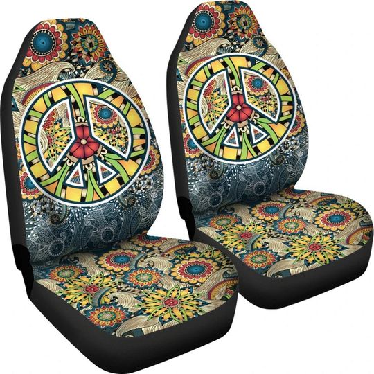 Discover Floral Peace Symbol Car Seat Covers
