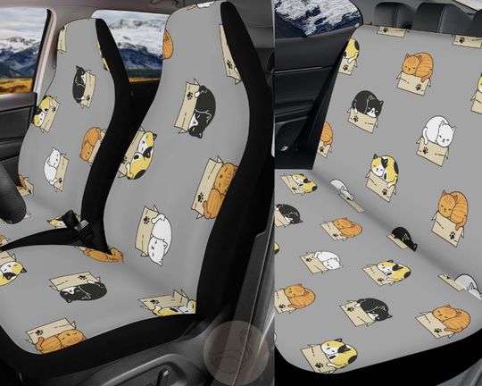 Discover Gray Kawaii Cats Car Seat Cover