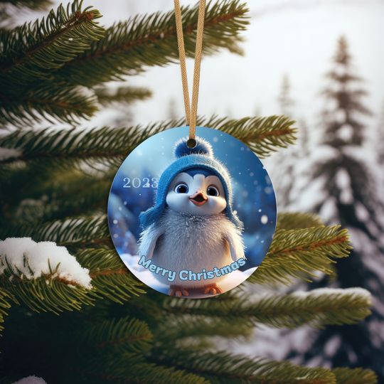 Discover Adorable Personalized Penguin Ceramic Ornament 2024 Christmas