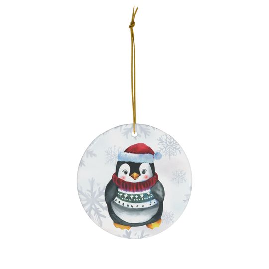 Discover Watercolor Penguin w/ Sweater and Snowflakes