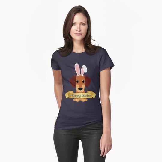 Discover Dachshund Happy Easter Bunny Ears Dog Lovers Gift Fitted T-Shirt