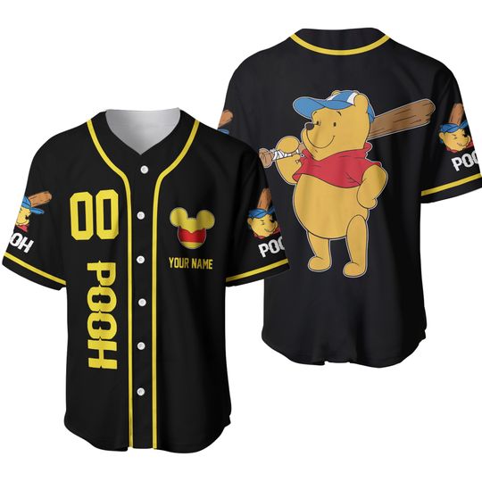 Discover Pooh Customized Name Number Black Baseball Jersey
