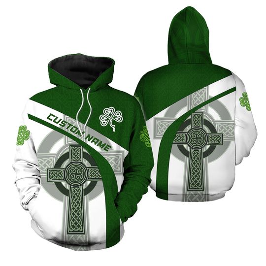 Discover Personalized Irish Celtic Knot Cross 3D Design Print Hoodie