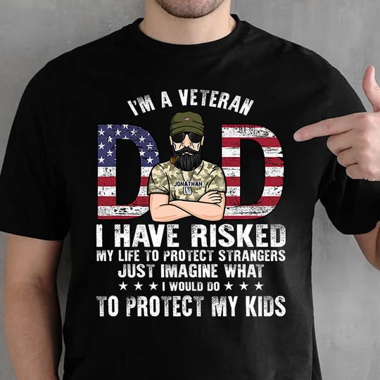 Discover Veteran Dad - Gift For 4th Of July - Personalized Unisex T-Shirt